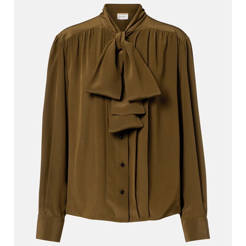 Saint Laurent Tie-neck silk crÃªpe de chine blouse