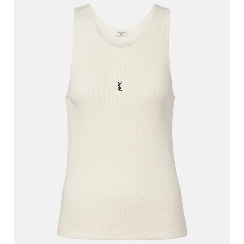 Saint Laurent Cassandre ribbed-knit cotton tank top