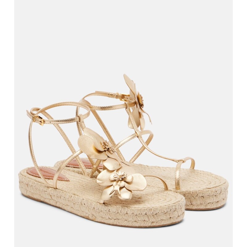 Zimmermann Floral-appliquÃ leather espadrille sandals