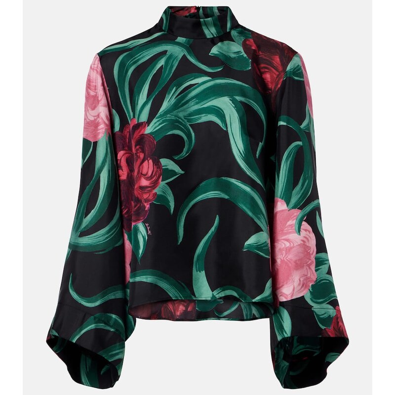 La DoubleJ Make An Exit floral silk twill top