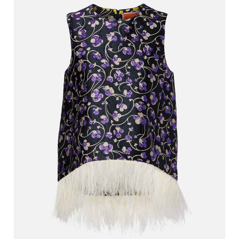 La DoubleJ La Scala feather-trimmed jacquard top