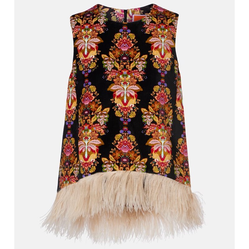 La DoubleJ La Scala feather-trimmed cotton top