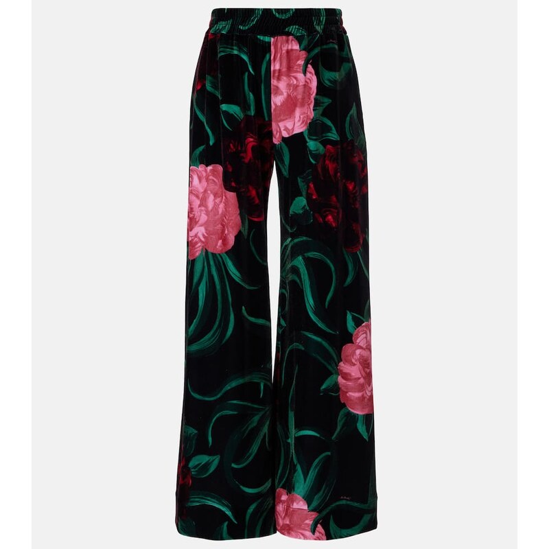 La DoubleJ Floral velvet palazzo pants