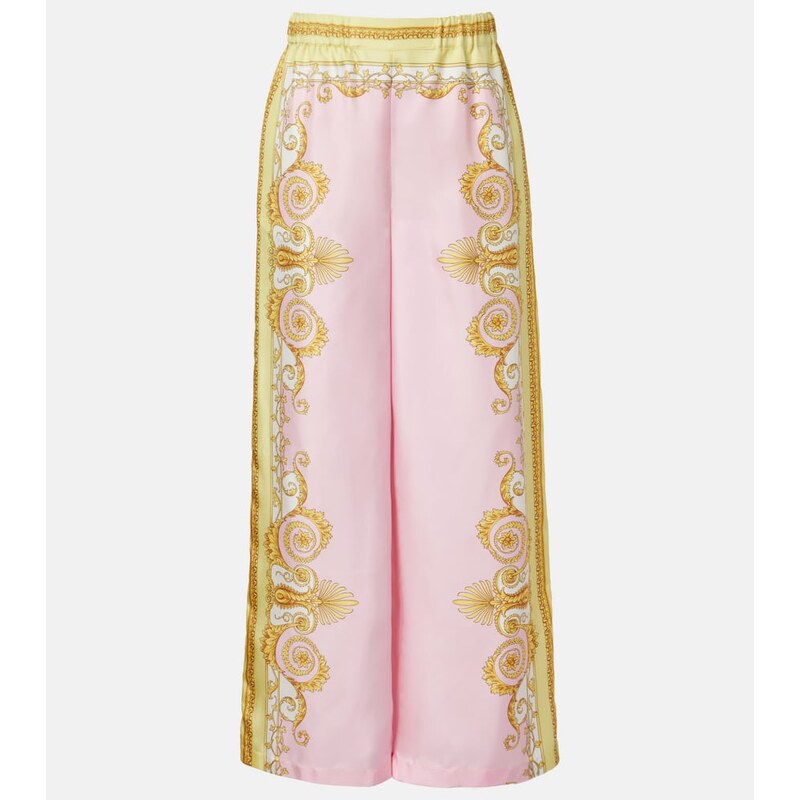 Versace Barocco Foulard silk twill wide-leg pants