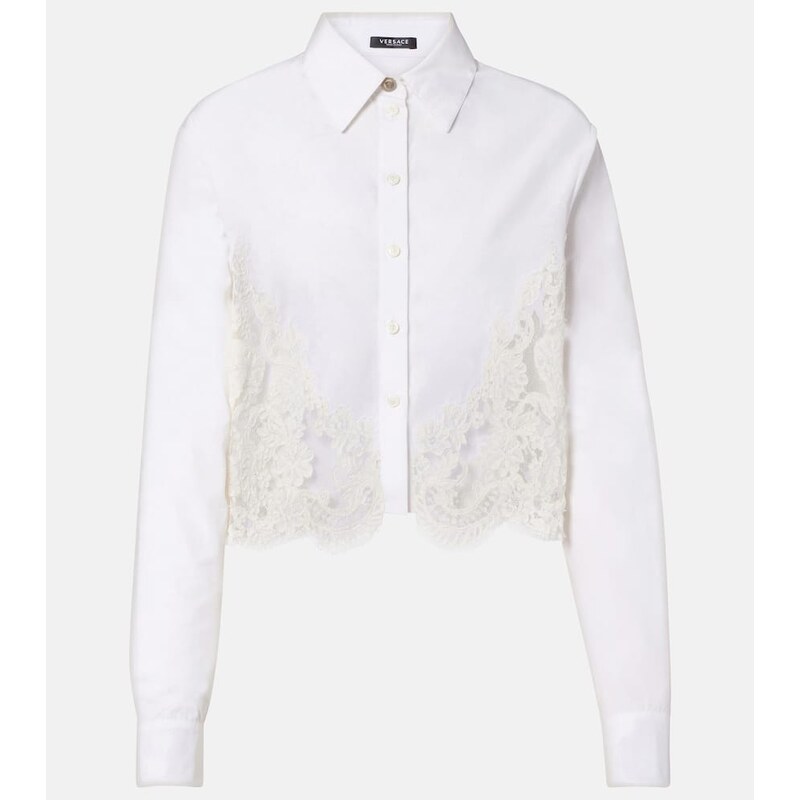 Versace Lace-trimmed cotton poplin shirt