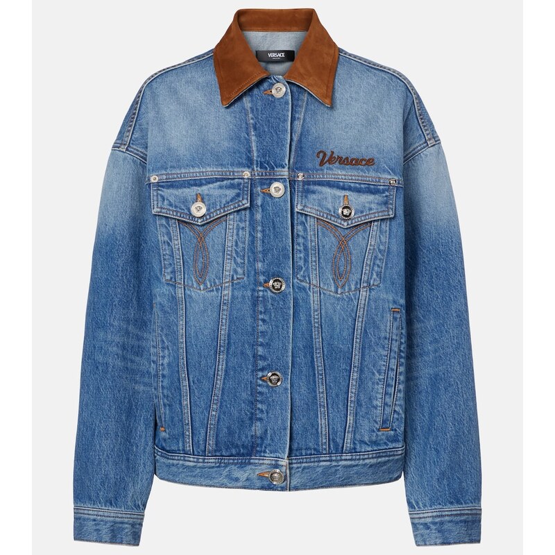 Versace Trucker suede-trimmed denim jacket