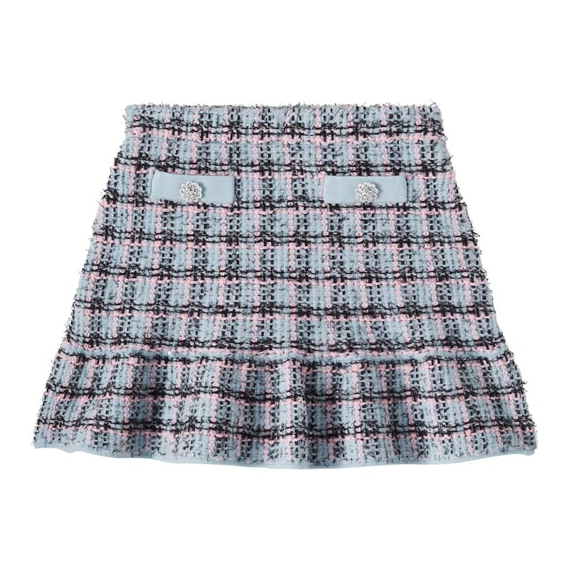Self-Portrait Kids Checked cotton-blend tweed skirt