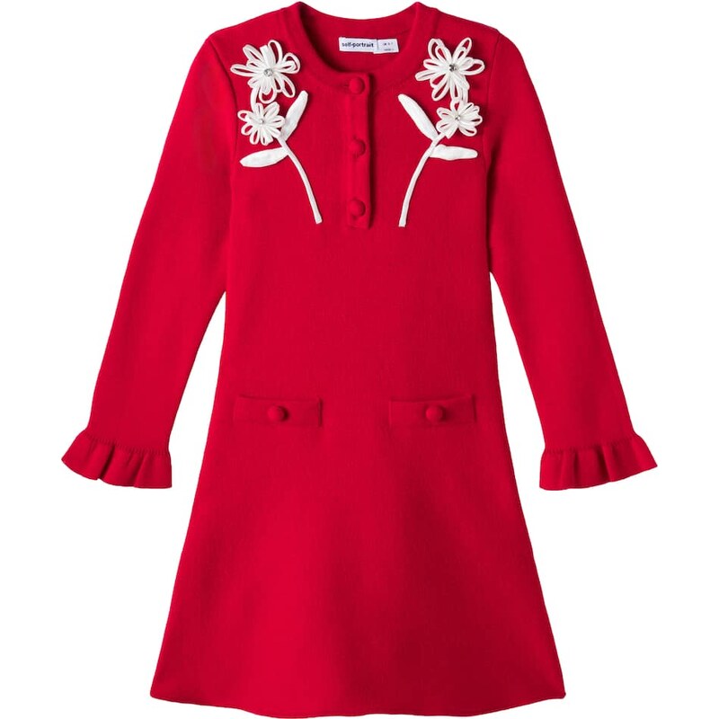 Self-Portrait Kids Floral-appliquÃ wool and cotton-blend dress