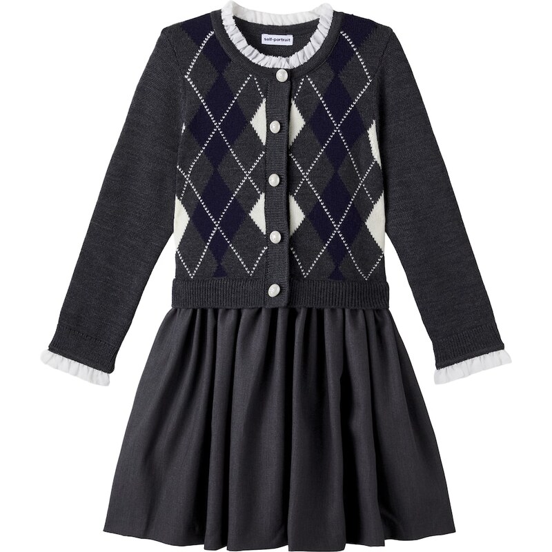 Self-Portrait Kids Paneled argyle wool dress
