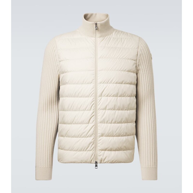 Moncler Down-paneled wool-trimmed zip-up cardigan