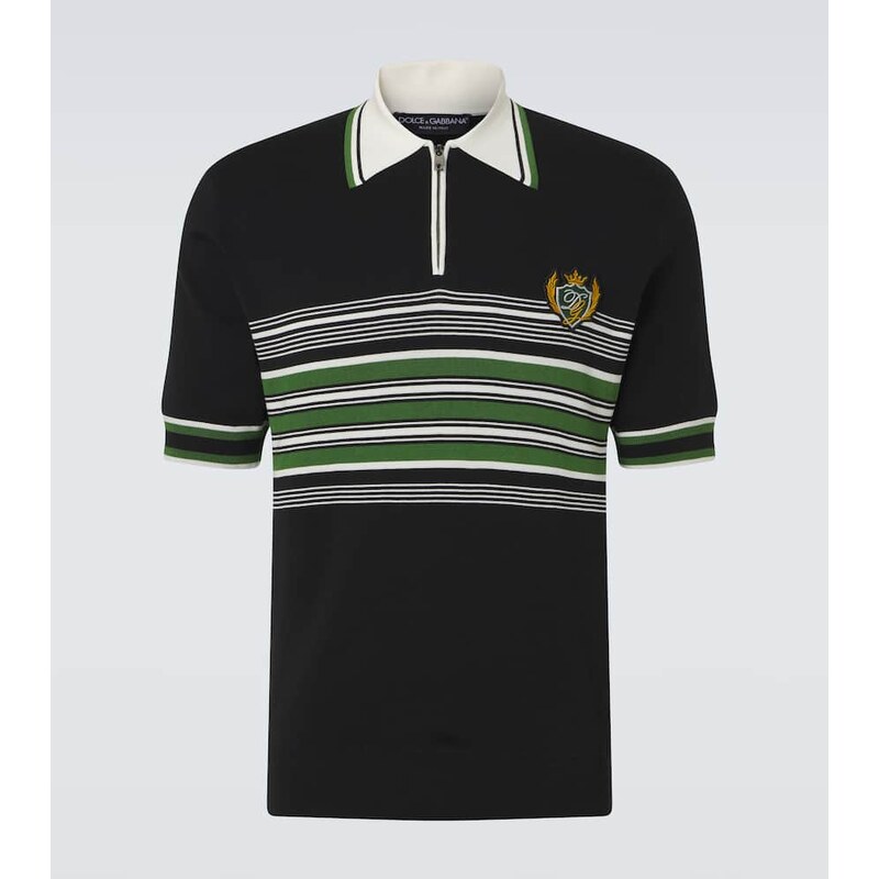 Dolce&Gabbana Embroidered striped silk and cotton polo shirt