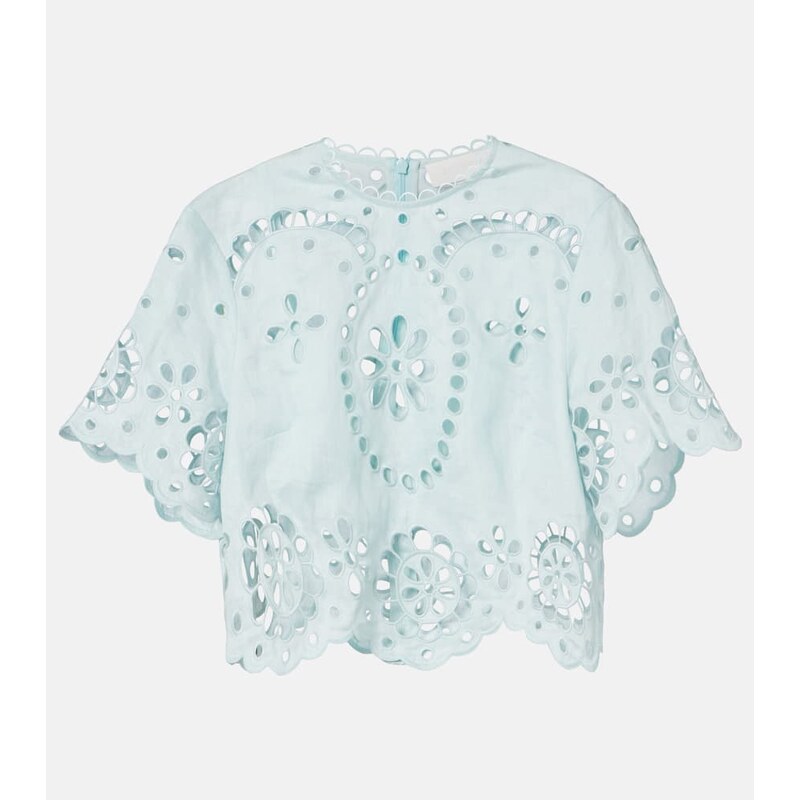 Zimmermann Awaken embroidered linen crop top