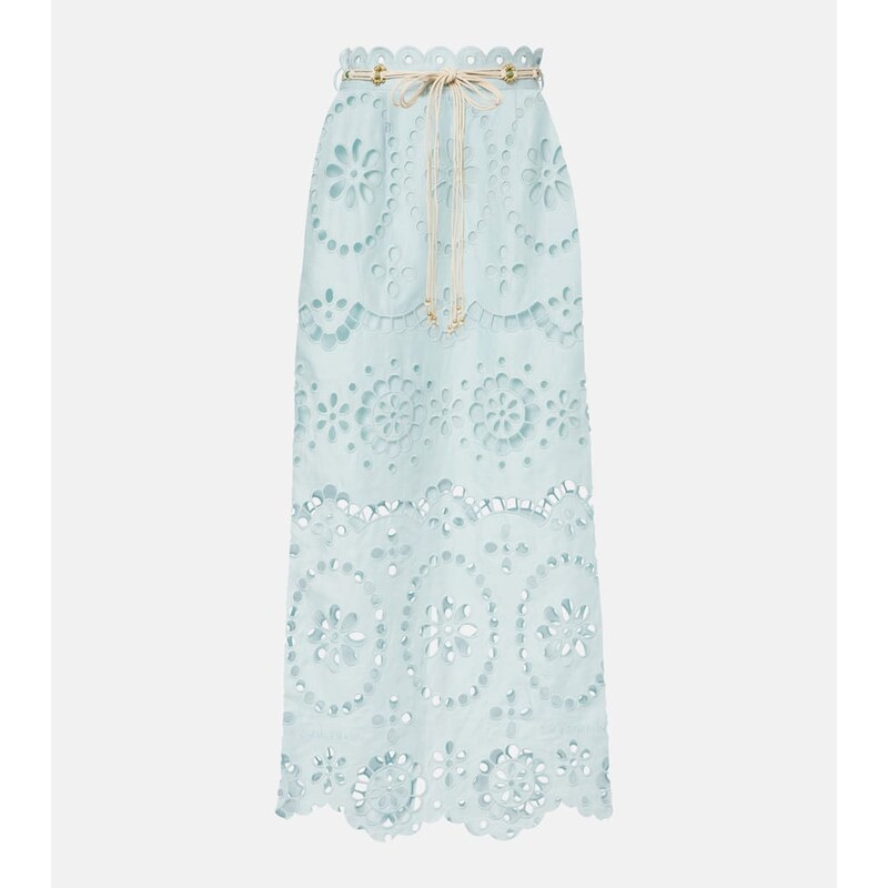 Zimmermann Awaken embroidered linen midi skirt