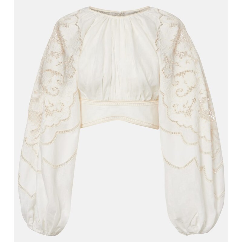 Zimmermann Daylight embroidered linen crop top