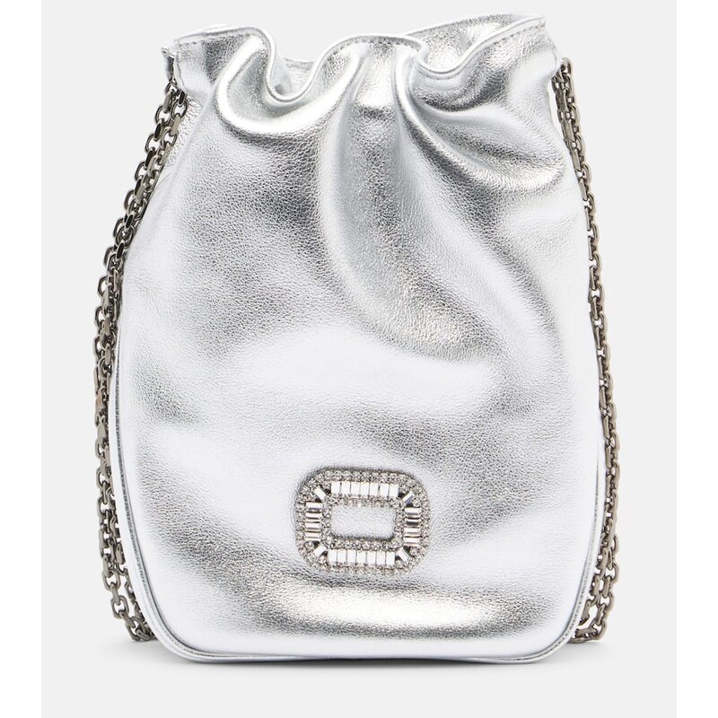 Roger Vivier Pilgrim Nano metallic leather bucket bag
