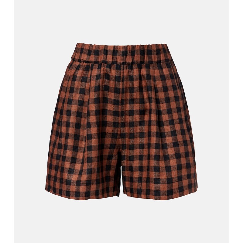 Asceno Checked linen shorts