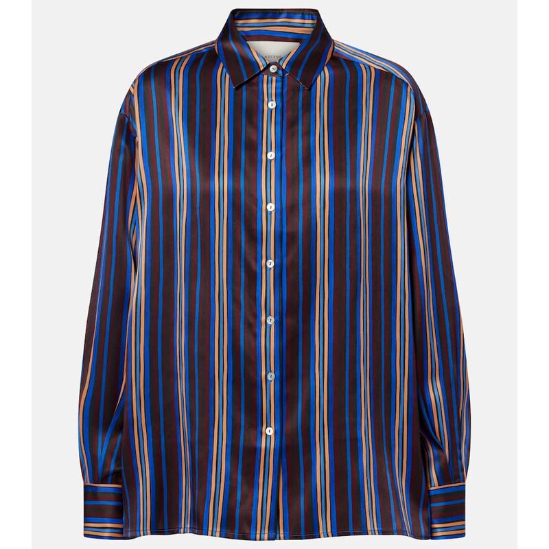 Asceno Maya striped silk charmeuse pajama shirt
