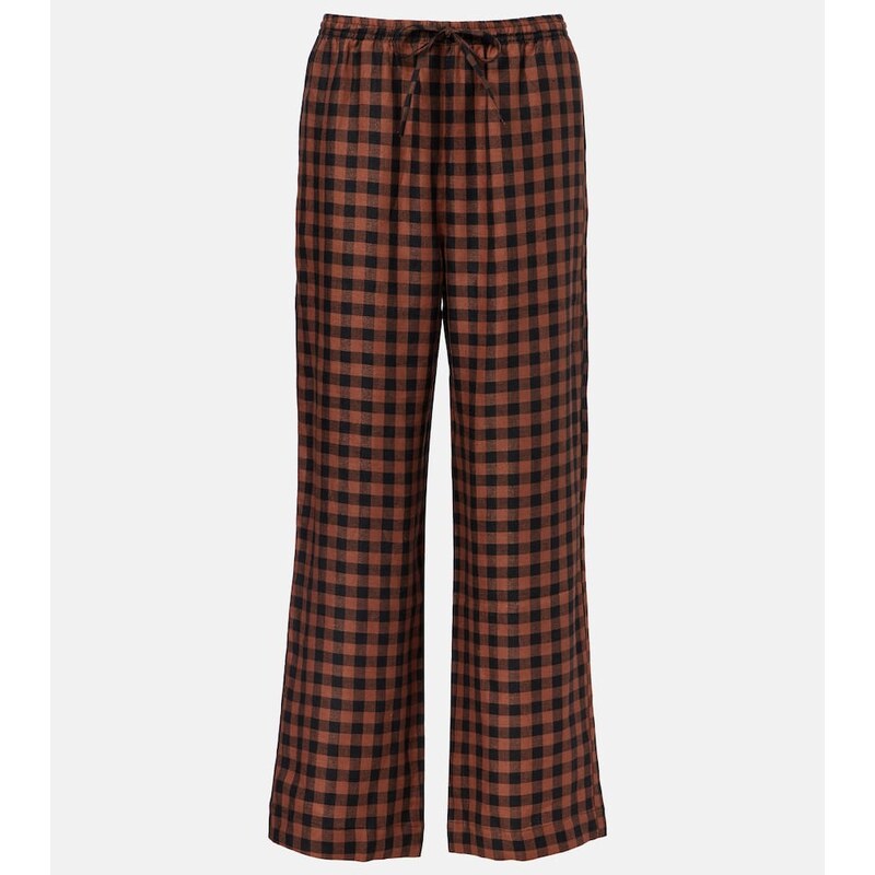 Asceno Checked linen wide-leg pants