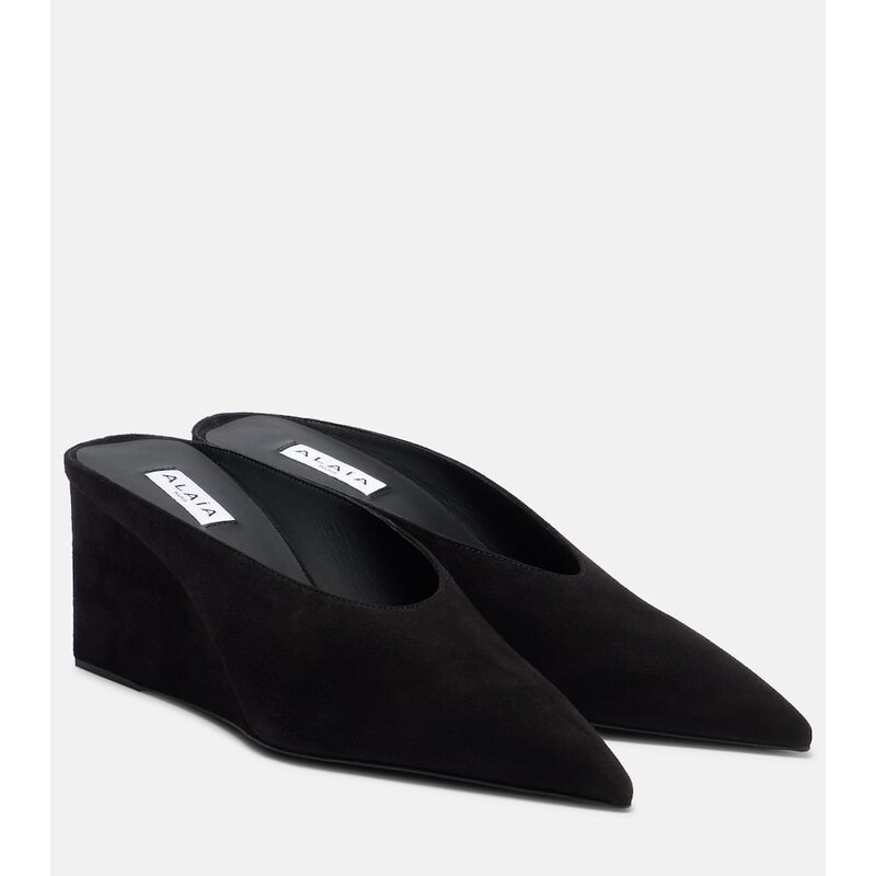 Alaia AlaÃ¯a Cube 75 suede wedge mules
