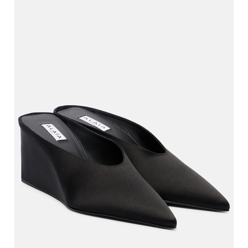 Alaia AlaÃ¯a Cube 75 satin wedge mules