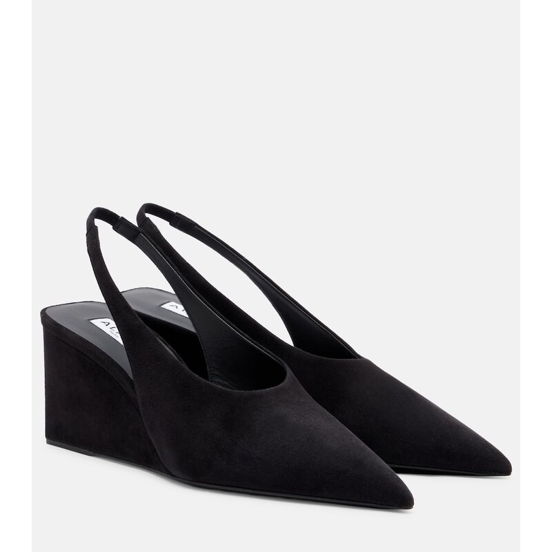 Alaia AlaÃ¯a Cube 75 wedge slingback suede pumps