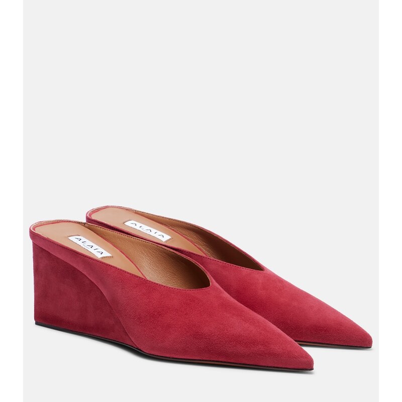Alaia AlaÃ¯a Cube 75 suede wedge mules
