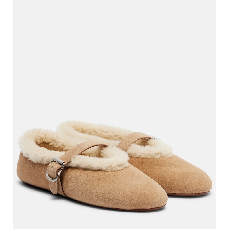 Alaïa Shearling-lined suede ballet flats