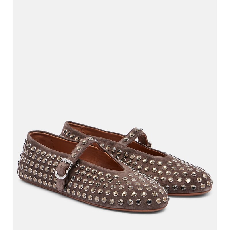 Alaia AlaÃ¯a Embellished suede Mary Jane flats