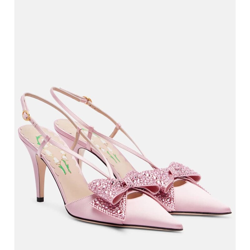 Valentino Garavani Bowow 85 embellished satin slingback pumps