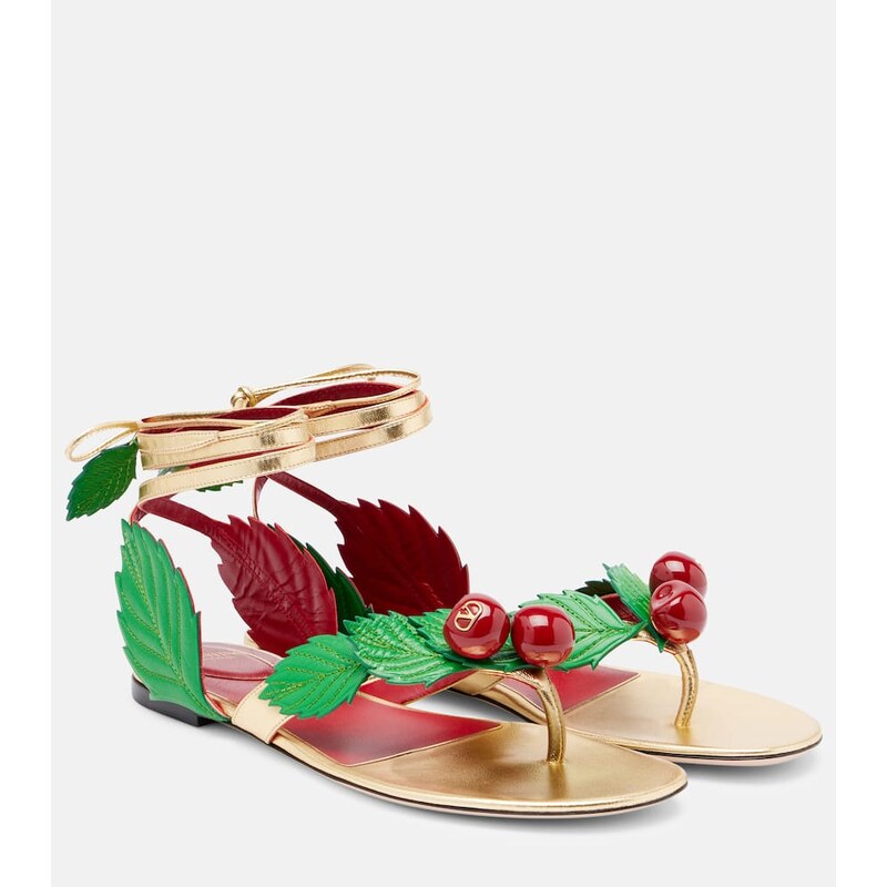Valentino Garavani Cherryfic metallic leather thong sandals
