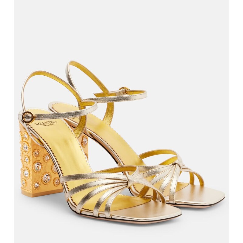 Valentino Garavani 90 embellished metallic leather sandals