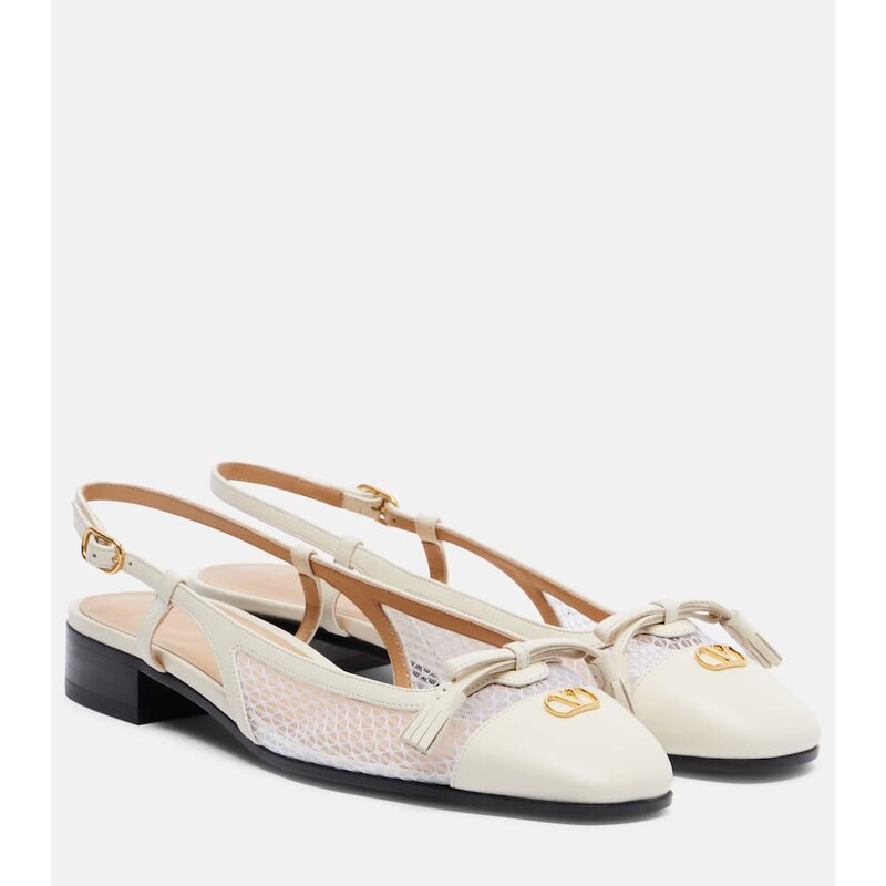 Valentino Garavani VLogo leather and mesh slingback flats