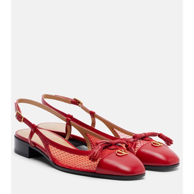 Valentino Garavani Valet Du Roi leather and mesh slingback flats