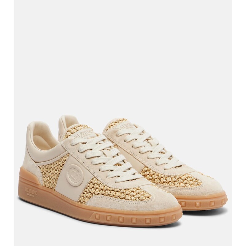 Valentino Garavani VLogo leather-trimmed raffia sneakers