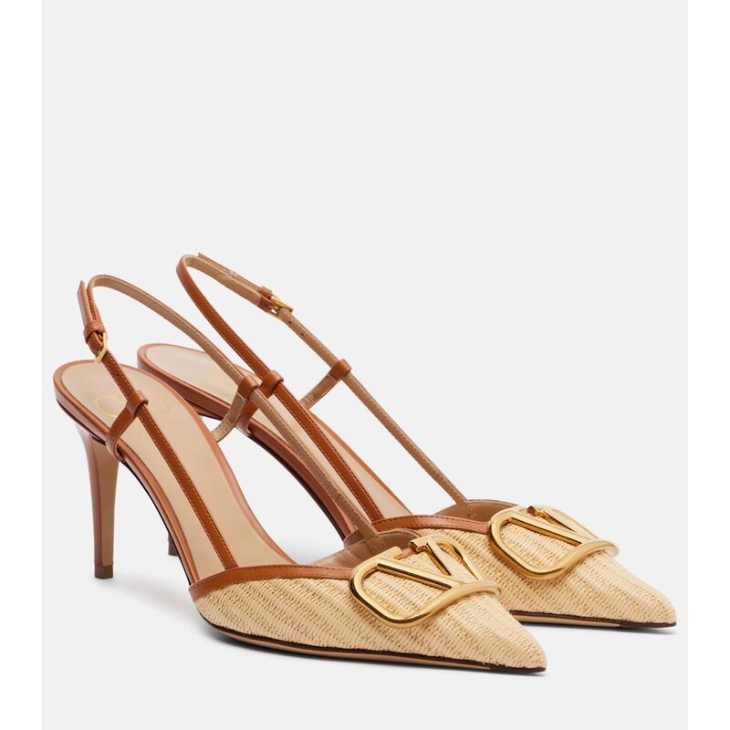 Valentino Garavani VLogo leather-trimmed slingback pumps