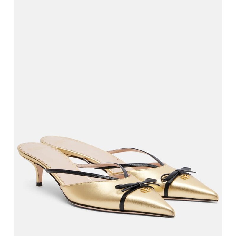 Valentino Garavani Bepointy VLogo 45 metallic leather mules