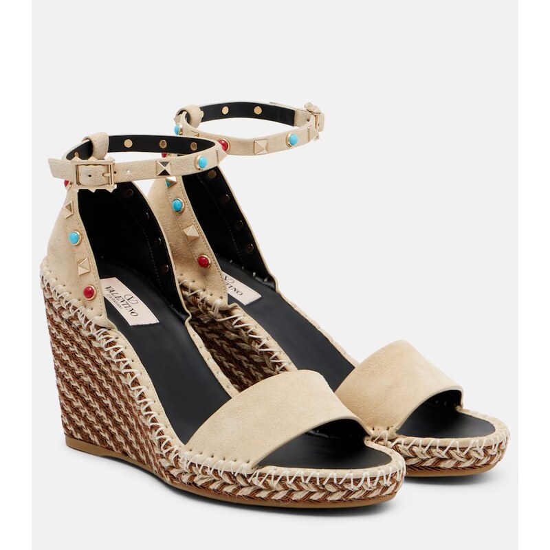 Valentino Garavani Rockstud 105 suede espadrille wedges