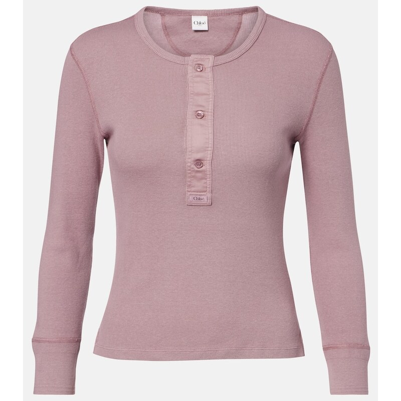 Chloe ChloÃ Ribbed-knit cotton Henley shirt