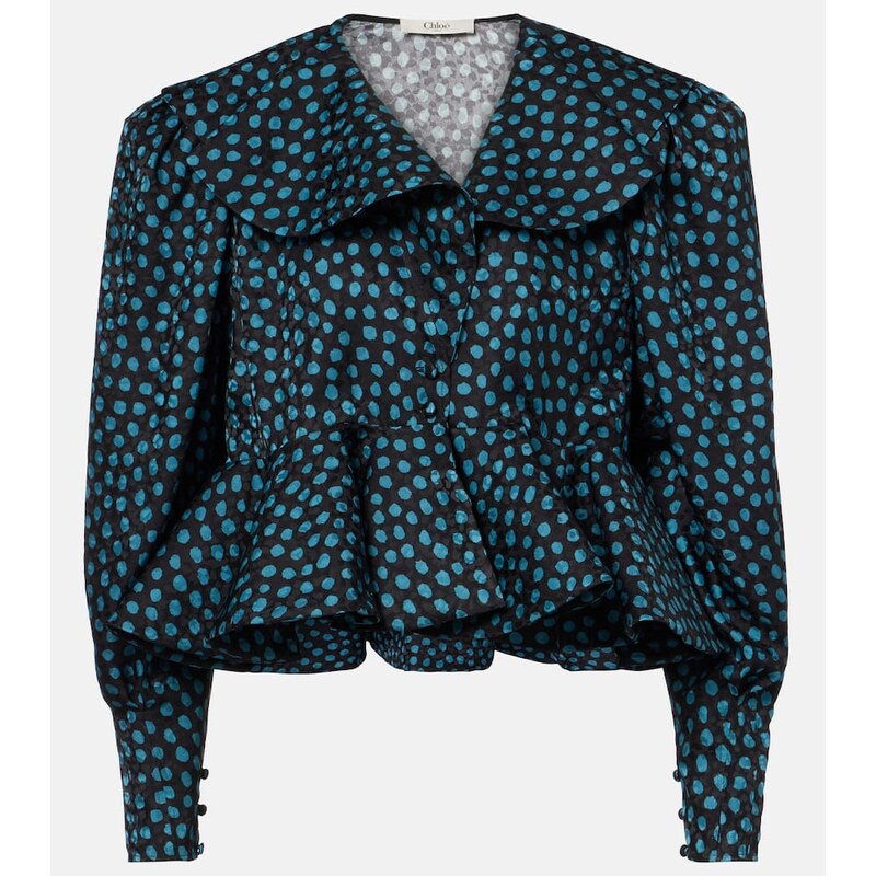 Chloé Polka-dot peplum silk jacquard blouse