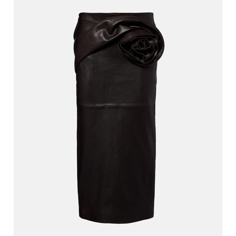 Magda Butrym Floral-appliquÃ leather midi skirt