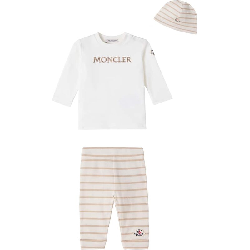 Moncler Enfant Baby cotton top, pants, and beanie set