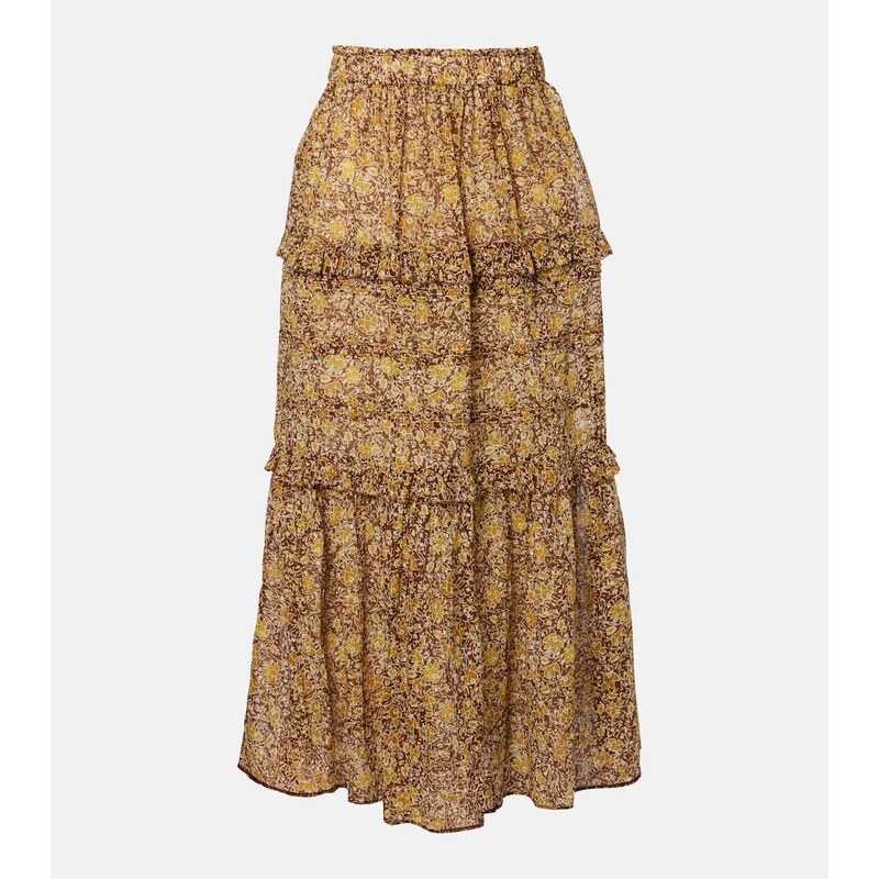 Marant Etoile Volumia floral cotton tiered maxi skirt