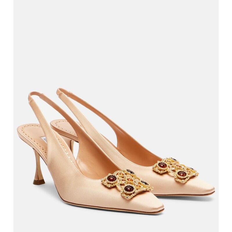Manolo Blahnik Cupida 70 embellished satin slingback pumps