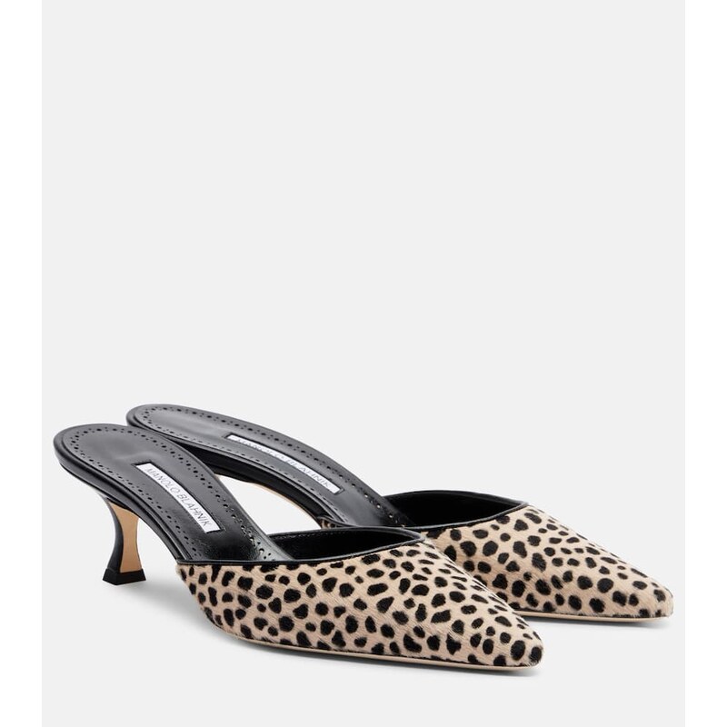 Manolo Blahnik Carolyne 50 leopard-print calf hair mules