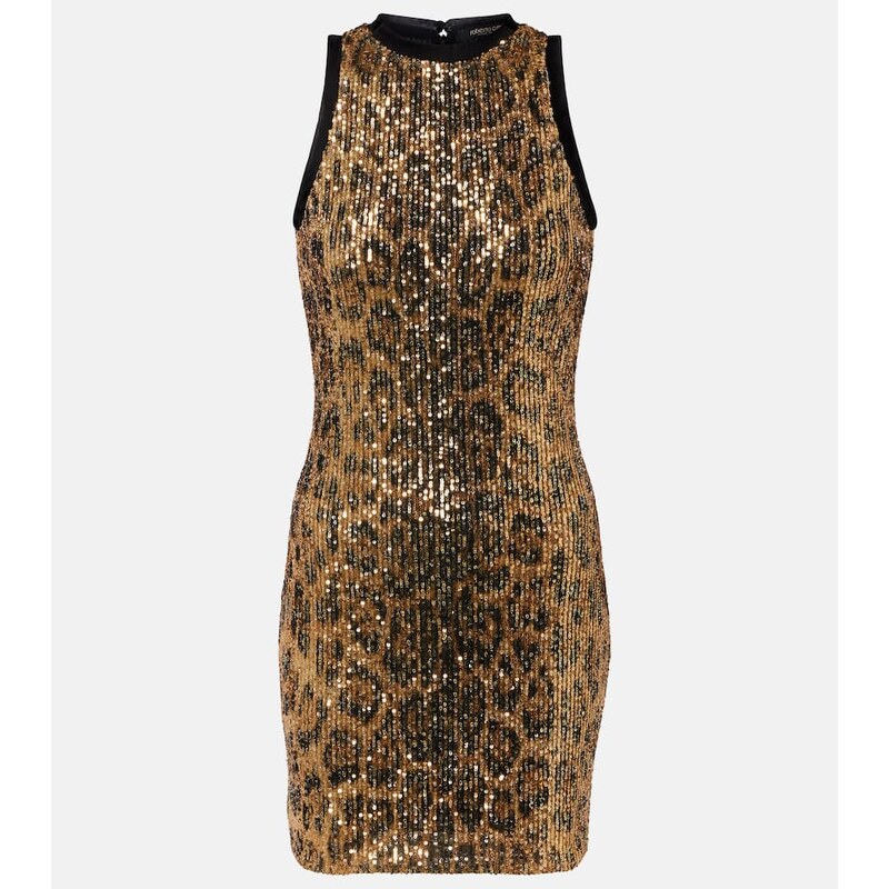 Roberto Cavalli Sequined leopard-print minidress