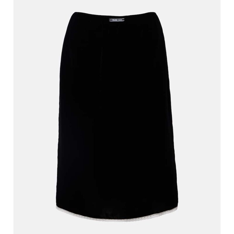 Prada Lace-trimmed velvet midi skirt