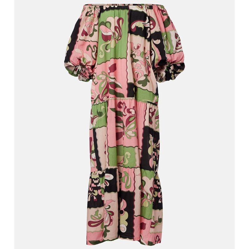 Adriana Degreas Printed off-shoulder cotton maxi dress