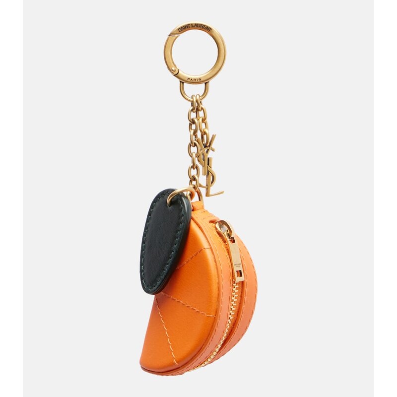 Kovový klíčenek Saint Laurent z kůže, barevné kombinace oranžová a zelená