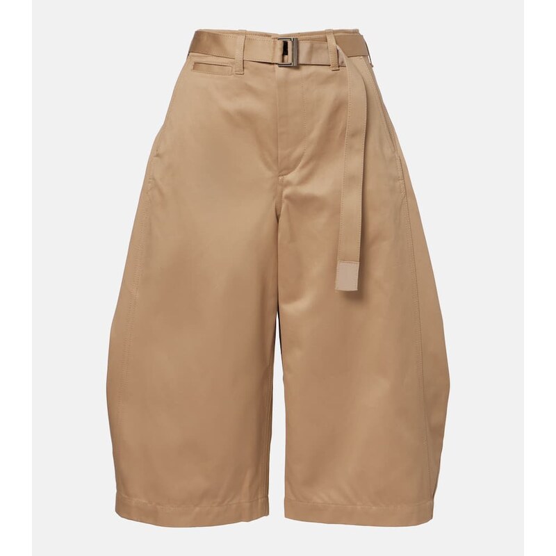 Sacai Belted cropped cotton barrel-leg pants