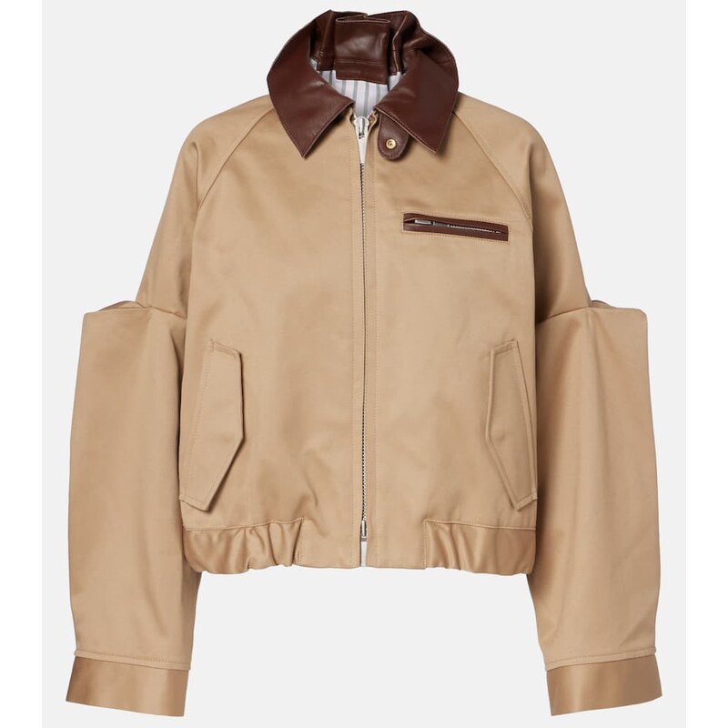 Sacai Leather-trimmed cotton blouson jacket